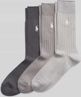 Ralph Lauren Socken im 3-er-Pack mit Logo-Stitching in Mittelgrau, Gr&ouml;&szlig;e 39-42