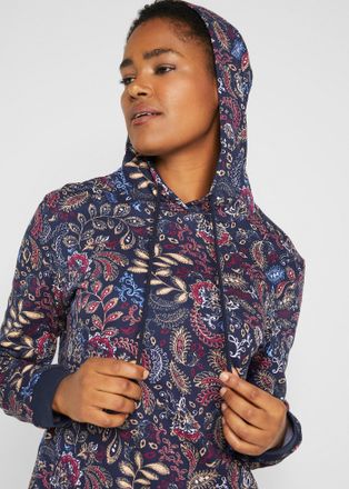 Bonprix Sweatkleid BONPRIX, Damen, Gr. 36/38 (S), N-Gr, blau (dunkelblau paisley), Sweatware, Obermaterial: 100% Baumwolle, bedruckt, loose fit ca. Mitte Ober