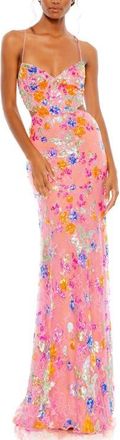 Mac Duggal Embellished Lace Strappy Column Gown in Pink Multi at Nordstrom, Size 10