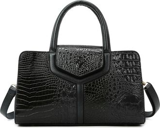 Generic Crocodile Pattern Handbags for Women Leather Satchel Purse Top Handle Crossbody Bags Ladies Tote Shoulder Bag (Black)