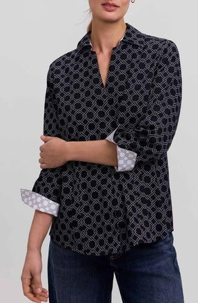Foxcroft Taylor Geo Print Cotton Button-Up Shirt in Black/white at Nordstrom, Size 12