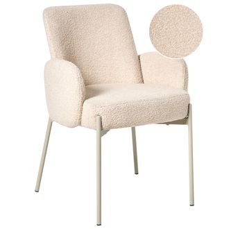 Beliani Silla De Comedor Tapizada De Boucl&eacute; Dise&ntilde;o Retro Base De Patas De Hierro Beige Claro Magee