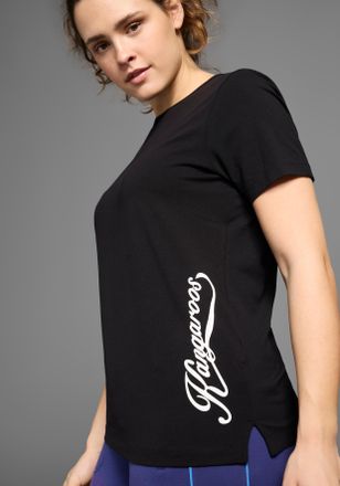 Kangaroos T-Shirt KANGAROOS, Damen, Gr. 40/42, schwarz, Obermaterial: 95% Baumwolle, 5% Elasthan, unifarben, figurumspielend h&uuml;ftbedeckend, Rundhals, Shirts T-S