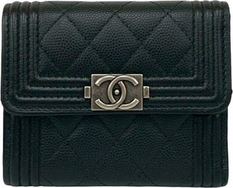 Chanel Black Grained Calfskin Wallet (Tri-Fold) (Pre-Owned)