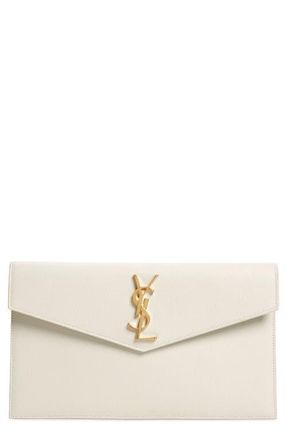Saint Laurent Uptown Calfskin Leather Envelope Clutch in 9207 Crema Soft at Nordstrom