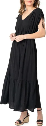 Gibsonlook Cinch Sleeve V-Neck Maxi Dress in Black at Nordstrom Rack, Size Xx-Small