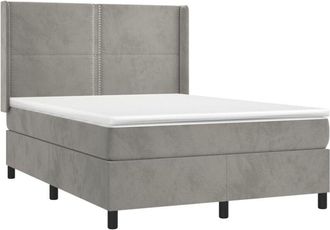 vidaXL Cama Box Spring Colch&oacute;n Y Led Terciopelo Gris Claro 140x190 Cm Vidaxl