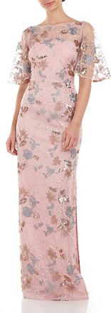 JS Collections Daphne Embroidered Sequin Column Gown in Blush Multi at Nordstrom, Size 10