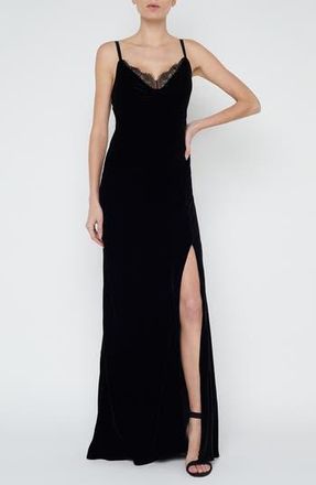 L'agence Venice Lace Trim Velvet Gown in Black at Nordstrom Rack, Size 10