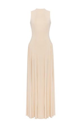 Milla Sleeveless mock neck dress with a pleated maxi skirt in Nude at Nordstrom, Size Medium
