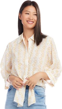 Karen Kane Daisy Tie-Front Top In White And Light Yellow
