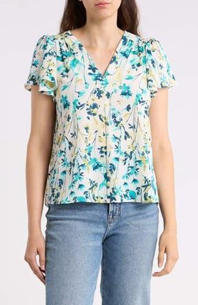 Renee C Floral Flutter Sleeve Top in Green at Nordstrom Rack, Size X-Large