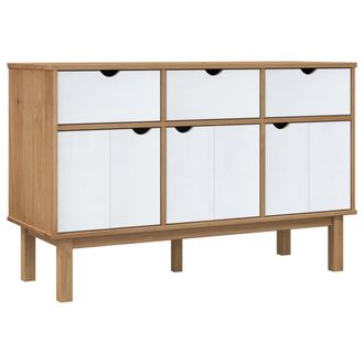 vidaXL Aparador Otta Madera Maciza Pino Marr&oacute;n Y Blanco 114x43x73,5 Cm Vidaxl