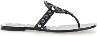 Tory Burch Black Thong Sandals With Logo On The Front And Stud Embellishments In Leather Woman