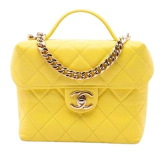 Chanel Pre-owned Quilted Caviar Leather Satchel - Dames - Pre-owned - Geel - Maat: ONE Size Leer