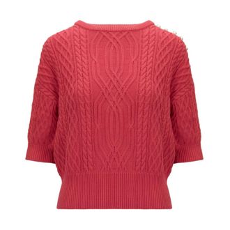Elisabetta Franchi Ronde hals gebreid - Dames - Ronde hals truien - Rood - M - Katoen - Truien & Vesten