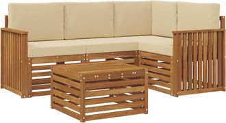 vidaXL Conjunto De Sof&aacute;s De Exterior 5 Uds. Natural Y Beige Poli&eacute;ster Vidaxl