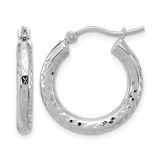 Diamond2Deal 14k Gold Diamond-cut 3x20mm Round Hoop Earrings