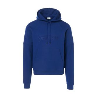Saint Laurent Katoenen hoodie met geborduurd logo - Heren - Sweatshirts & Hoodies - Blauw - Maat: M Katoen