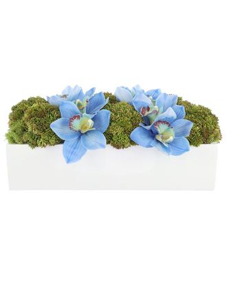 Creative Displays Inc. Blue Orchids & Sedum In Modern Fiberstone Planter