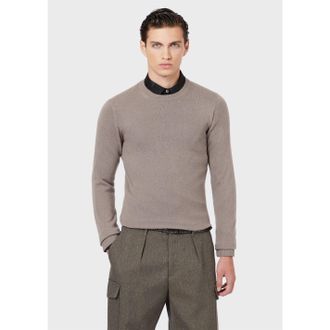 Emporio Armani Mens Emporio Armani Crew Neck Regular Fit Sweater in Taupe - Size Small