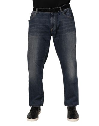 Dolce & Gabbana Mens Blue Cotton Logo Plaque Slim Denim Jeans Elastane Clothing