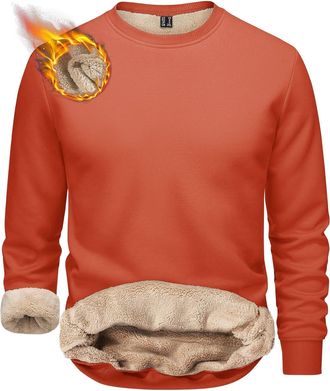 Generic Fleece Sweatshirts for Men UK Baggy Fleece Lined Sweatshirt Solid Colour Autumn Winter Pullover Tops Warm Sweaters Casual Long Sleeve Plain Crew Neck 