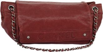 Chanel Vintage Logo Accordion Flap Bag Caviar Leather Handbag (Pre-Owned)