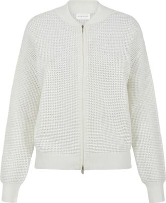 P.A.R.O.S.H. Open Knit White Bomber Jacket With Ribbed Accents