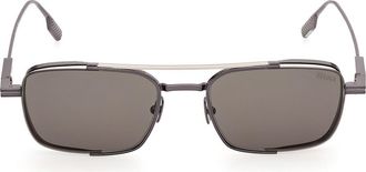 Ermenegildo Zegna 54mm Rectangular Sunglasses in Satin Gunmetal/palladium at Nordstrom