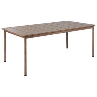 Beliani Mesa De Jard&iacute;n Metal Transferencia T&eacute;rmica Aluminio 6 Plazas Resistente A La Intemperie Patio Exterior Madera Oscura Flavia