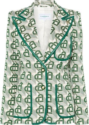 Casablanca Heart-jacquard peak-lapel blazer - women - Polyester/Cotton/Polyamide/Metallic Fibre/Viscose/Cotton - 38 - Green