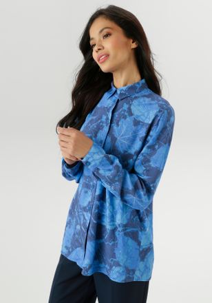 Aniston Hemdbluse ANISTON SELECTED, Damen, Gr. 36, schwarz (royalblau, dunkelblau, schwarz), Web, Obermaterial: 100% Viskose, bedruckt, gebl&uuml;mt, figurumspiele