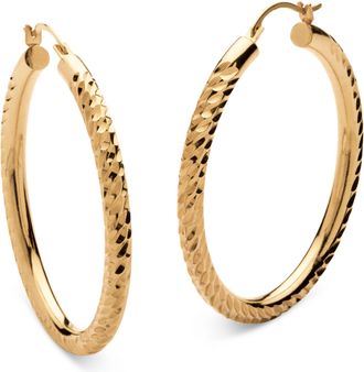 Palm Beach Jewelry 14k Gold Ultra-Lightweight Diamond Cut Hoop Earrings Nano Diamond Resin Filled
