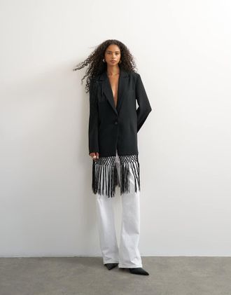 Topshop blazer con dettagli con frange nero