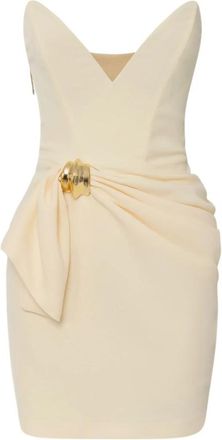 Elisabetta Franchi Stijlvolle jurk van polyester en elastaan - Dames - Feestkleedjes - Geel - L - Polyester - Kleedjes