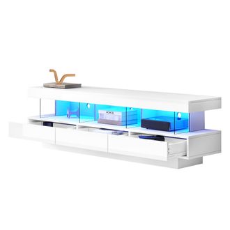 STILVORA Mueble Tv Con 3 Compartimentos De Vidrio Y Led Con Control Por Aplicaci&oacute;n, Acabado Brillante Para Sal&oacute;n, 160&times;38&times;50.5 Cm