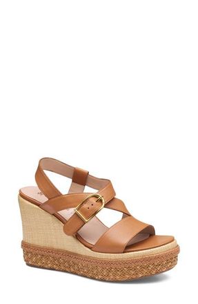 Johnston & Murphy Addison Asymmetric Slingback Platform Wedge Sandal in Cognac Nappa Leather at Nordstrom, Size 8.5