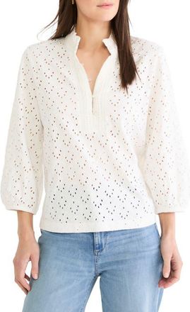 Nic+Zoe Ruffle Neck Eyelet Top in Paper White at Nordstrom, Size Xx-Large