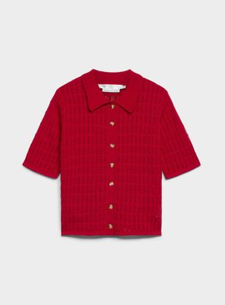 Contemporaine Womens 100% cotton openwork Polo Shirt-collar cardigan