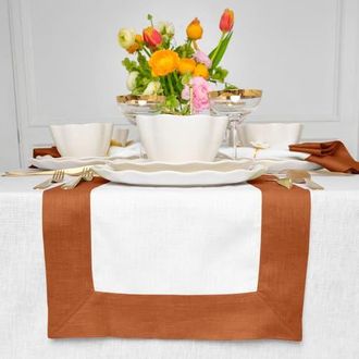 Solino Home Linen Table Runner for Dining Table, Holiday and Everyday Table Decor - Contempo in Cinnamon And White at Nordstrom, Size Xx-Small