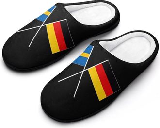 Generic German Swedish Friendship Flag Mens House Slippers Memory Foam Washable Cotton Slip on Home Shoes