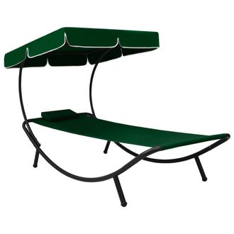 vidaXL Tumbona De Jard&iacute;n Con Toldo Y Coj&iacute;n Verde Vidaxl