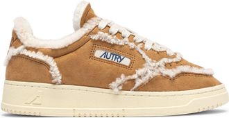 Autry Cognac Suede Low-Top Sneakers with Shearling Trim