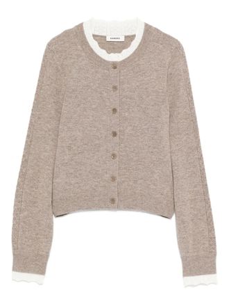Sandro lace-trimmed cardigan - women - Polyester/Polyamide/Elastane/Wool/RWS Wool/Cashmere/Viscose - 3 - Neutrals