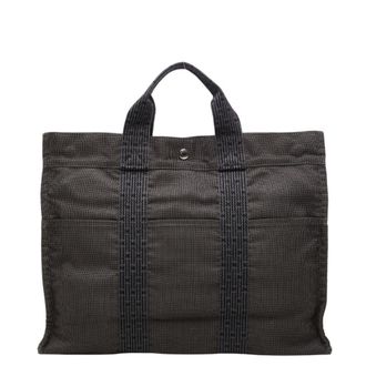 Herm&egrave;s Her Line Gray Canvas Handbag Tote Bag (Pre-Owned)