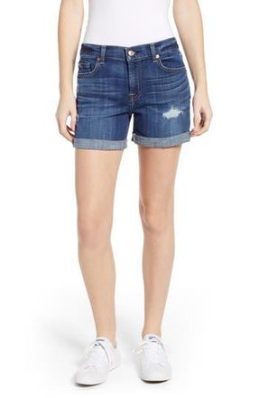 7 For All Mankind Roll Cuff Denim Shorts in Broken Twill Vanity W/Dest at Nordstrom Rack, Size 28