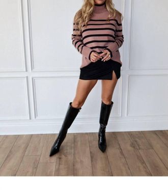 She + Sky Rowan Stripe Sweater In Brown