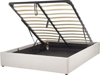 Beliani Cama Con Almacenaje Moderna Sin Cabecero Tapizada De Tela De Poli&eacute;ster Beige Claro 140 X 200 Cm Dinan