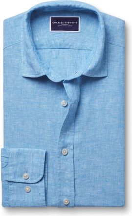 CHARLES TYRWHITT Pure Linen Shirt - Ocean Blue Size XXXL by Charles Tyrwhitt